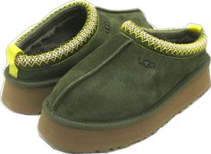 Green Round Toe Slippers With Cushioned Footbed, Green Cushioned Slippers With Round Toe, Green Cushioned Round Toe Slippers, Suede Cushioned Slip-on Slippers, Cushioned Suede Slip-on Slippers, Green Leather Slip-on Mules, Ugg Tazz, Ugg Tasman, Women Slippers