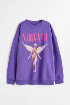 Tshirt Layout, Nirvana Sweatshirt, Purple Preppy, Nirvana In Utero, Harry Styles Merch, Purple Sweatshirt, Sweatshirt Fabric, Print Sweater, Sweater Jumper