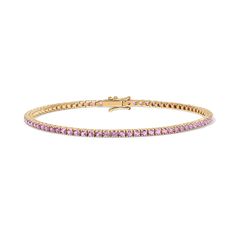 Enhance your jewelry collection with the captivating beauty of our Pink Sapphire Tennis Bracelet. Adorned with vivid pink gemstones, this exquisite piece radiates elegance and charm. Available in 14K Yellow Gold and White Gold Carat weights are reflective of a 7in bracelet. Shorter lengths will have lower carat weights that those listed. Gemstones are natural, therefore colors may vary Luxury Pink Diamond Bracelet For Anniversary, Pink Diamond Bracelet For Anniversary, Luxury Pink Tennis Bracelet For Anniversary, Pink Diamond Tennis Bracelet In Fine Jewelry Style, Pink Diamond Tennis Bracelet Fine Jewelry, Classic Pink Tennis Bracelet With Jubilee Style, Classic Pink Tennis Bracelet With Jubilee Design, Pink Diamond Bracelets For Formal Occasions, Pink Diamond Jubilee Bracelet For Anniversary