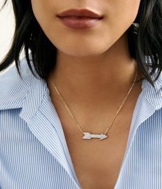 Arrow Necklace-Necklace-David Webb Workshop-IM35-David Webb Arrow Pendant Necklace, Arrow Pendant, David Webb, 18k Gold Chain, White Enamel, Black Enamel, Brilliant Cut Diamond, Diamond White, Gold Chain