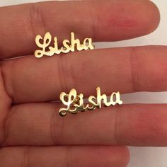 High Quality 18k Gold Plate name Earrings, letter earring We make the earrings name specially for you with the name you want! We can make all names Please offer your name to us. We'll produce according to your requirement!! Personalization takes approx 10 working days + 1 week for shipping. Please make sure your name is spelled correctly since personalized orders can't be restocked or resaled The Earrings will be sent gift-wrapped and packed in a padded envelope to maintain the product Our jewel Custom Name Earrings For Mother's Day Gift, Personalized Name Earrings For Mother's Day, Custom Name Gold Sterling Silver Earrings, Personalized Nameplate Earrings For Anniversary, Personalized Gold Earrings For Gift, Personalized Gold Earrings For Birthday, Customized Earrings For Mother's Day, Custom Name Gold Earrings For Anniversary, Customizable Gold Earrings For Personalized Gift