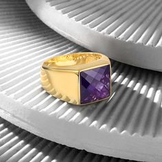 OTTASILVER Classic Handmade Mens 18K Gold Plated Purple Amethyst Zircon Stone Minimalist Engagement Signet Ring Men Silver Jewelry, Mens Valentines Day Gifts, Ring Minimal, Mens Gold Rings, Gold Bond, Minimal Classic, Unique Birthday Gifts, Solid Gold Jewelry, Unisex Ring