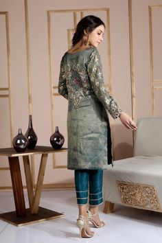 Marina | Pakistani Designer Outfit | Sarosh Salman Semi-stitched Raw Silk Kurta With Dabka Work, Festive Raw Silk Lawn Suit With Traditional Drape, Elegant Dabka Embroidered Fabric For Festive Occasions, Festive Designer Raw Silk Lawn Suit, Festive Raw Silk Lawn Suit With Dabka, Festive Raw Silk Lawn Suit With Zari Work, Designer Raw Silk Lawn Suit With Resham Embroidery, Festive Lawn Suit With Dabka On Raw Silk, Elegant Designer Salwar Kameez With Sequins