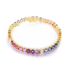 18K Yellow Gold Precious and Semiprecious Stones 11.00 Cts Round Diamonds 1.00 Cts 4mm Stones Please allow 6-8 weeks for delivery. All prices are in US Dollars. Luxury Multicolor Jewelry With Sparkling Stones, Fine Jewelry Multicolor Cubic Zirconia Tennis Bracelet, Multicolor Cubic Zirconia Tennis Bracelet With Multi-stone, Multicolor Cubic Zirconia Fine Jewelry Bracelets, Multicolor Multi-stone Cubic Zirconia Tennis Bracelet, Multicolor Bracelets With Sparkling Stones, Luxury Multicolor Gold Bracelet, Multicolor Cubic Zirconia Tennis Bracelet For Formal Occasions, Luxury Multicolor Cubic Zirconia Tennis Bracelet