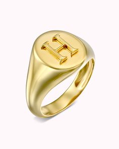 Height : 0.5" (1.27cm) Personalized Initial Ring, Letter Ring, Daily Jewelry, Gold Signet Ring, Initial Ring, Alternative Engagement Rings, Name Jewelry, Initial Jewelry, Enamel Ring