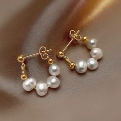 New With Free Gift Pouch Gold Plated Gemstone Beaded Earrings, Pearl Wire Jewelry, Selfmade Jewelry, Diy Earrings Pearl, Simple Bead Earrings, Baroque Pearl Jewelry, Easy Beading Tutorials, Handmade Pearl Jewelry, Wire Wrapped Stone Jewelry