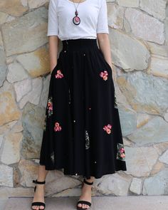 * A high waist skirt, with beautiful flowers embroidery. * It is made of cotton and linen blends, with two pockets. * If you need to custom make the skirt waist and length, please contact us. * Support 7 days return to get full refund on item without any reason. * Let us know your usual size in your country and your overall height. * If you have some specific request or special characters such as broad shoulder, long arms, long waist, etc you think we need pay attention to when making, please le Spring Floral Embroidered Maxi Skirt, Floral Embroidered Full Skirt Bottoms, Flowy Full Skirt With Floral Embroidery, Floral Embroidered Full Skirt For Spring, Spring Floral Embroidery Maxi Skirt, Floral Embroidered Maxi Skirt, Floral Embroidered Full Skirt For Summer, Floral Embroidered Flowy Skirt, Relaxed Floral Embroidered Flared Skirt