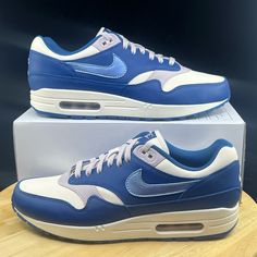 Nike Air Max 1 Cuztom By You Metallic Blue Sneakers, Size 10.5 Bnib Fq8790-900 >Brand New Never Worn And In Amazing Condition, (Has Box But Missing Lid) No Rips/Tears/Stains Anywhere On The Shoes. If You Have Any Questions Please Message Me And I’ll Get Back To You As Quickly As Possible. >If You Like This Pair Of Shoes You May Like Some Of My Other Pairs As Well, I Have Over 500 Pairs To Choose From I Give Discounts On All Bundles Blue Low-top Nike Air Max, White Sole Leather Sneakers With Air Max Cushioning, Leather Sneakers With Air Max Cushioning And White Sole, White Leather Sneakers With Air Max Cushioning, Blue Leather Custom Sneakers For Light Sports, Blue Nike Air Max Low-top With Air Cushioning, Blue Low-top Nike Air Max With Air Cushioning, Blue Nike Air Max Low-top, Leather Custom Sneakers With Air Max Cushioning