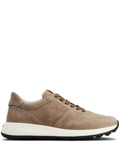 sesame beige goat suede panelled design appliqué logo embossed detail round toe front lace-up fastening EVA midsole branded leather insole contrasting rubber sole Shoe Concepts, Logo Shoes, Balenciaga Track, Balenciaga Triple S, Sneakers Blue, Sneakers Grey, Summer Beach Wear, Suede Sneakers, Derby Shoes