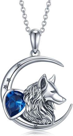 925 Sterling Silver Wolf Moon Necklace Pendant Jewelry Gift for Women   DESIGN CONCEPT-- The wolf symbolizes unity, affection, perseverance, tenacity, protection and courage. The wolf and moon star necklace are very gorgeous, and your high fashion taste will get many compliments! HIGH QUALITY MATERIAL -- Metal:92.5% Sterling Silver,Which Makes it Not Easy to Break,Tarnish or Tangle.Stamped "S925" , authenticity and quality approved. Nickel-free,Lead-free,Cadmium-free,Hypoallergenic,Safe for a wo Christian Drawings, Moon Star Necklace, Wolf Pendant Necklace, Crescent Moon Jewelry, Wolf Pendant, Wolf Stuff, Dating Gifts, Wolves Pendants, Wolf Necklace