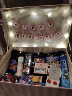 Oreo, Haribo, Hoodie, eyelashes, perfume, mask, socks, scrub, sweets, lights, gift, cotton wool, box, birthday box Shein Summer, Bff Gifts Diy, Bff Birthday Gift, Things To