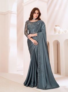 Grey Iconic Chiffon Party Wear Saree, Saree for USA Women, Silk Saree, Pre Stitched Saree, Saree for Women, Saree, Chiffon Saree, Grey Saree - Etsy