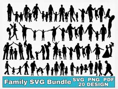 silhouettes of people holding hands and walking with the words family svg bundle 3