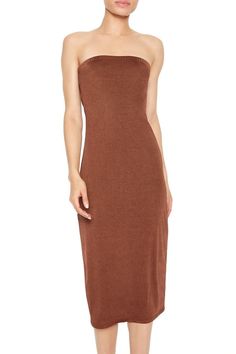 Satin tube midi dress featuring straight - cut neckline and back, split back hem, and bodycon silhouette. | 94% polyester, 6% spandex | Machine wash cold | Model is 5'9" and wearing Small | Satin Tube Bodycon Midi Dress Tube Midi Dress, Bodycon Midi Dress, Dress Home, Dress Satin, Bodycon Midi, Midi Dress Bodycon, Straight Cut, Fitness Models, Forever 21