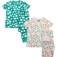 Introducing our delightful collection of kids' short sleeve pajamas! Designed with comfort and style in mind, our pajama sets are perfect for ensuring a cozy and peaceful night's sleep for your little ones. Crafted from soft, breathable fabrics, each set includes a short-sleeve top and matching shorts, providing the perfect combination of comfort and flexibility. | Benben | Kids 2-Pack Short Sleeve Pajamas, Colorful Dots/Sunflowers (Multicolor, Size 6Y) | Maisonette collects the best children’s products from around the world (unlike Zulily, Etsy, The Tot, Farfetch Kids, Childrensalon, Crate and Kids, Kohls, Wayfair, Buy Buy Baby, Nordstroms, Mini Boden, J.Crew Factory, or PotteryBarn Kids), creating a curated shopping experience for you. Think of us as your shortcut to fashion for litte on Multicolor Short Sleeve Sleepwear For Pajama Party, Green Short Sleeve Sets For Sleepover, Playful Printed Spring Sleepwear, Playful Printed Sleepwear For Spring, Playful Printed Short Sleeve Sleepwear, Multicolor Bedtime Sets For Spring, Playful Green Sleepwear For Spring, Playful Multicolor Loungewear Sets, Playful Short Sleeve Sleepwear For Playtime