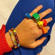 Bright Colourful Maximalist Chunky Rings Funky Acrylic Ring - Etsy Diy Clay Rings, Maximalist Outfits, Quirky Ring, 70s Accessories, Acrylic Rings, Colorful Maximalist, Colourful Accessories, Funky Rings, Clay Rings