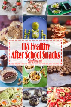 collage of healthy after school snacks with text overlay