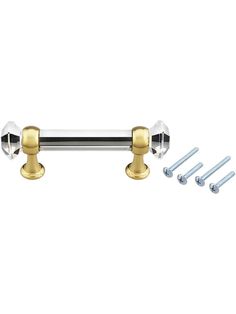 an image of two handles and screws on a white background with gold trimming