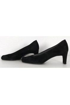 Every woman needs a pair of essential black heels in her closet. Add these luxe pumps to your collection. Made with a suede upper and chic rounded toe. Size 7 M Suede upper Fabric lining & man made sole Made in Spain Rounded toe Slip on Light wear on sole Light wear on suede Light scuffs on back of heels Heel height 2.25" Formal Suede Slip-on Heels, Classic Medium Width Suede Heels, Classic Suede Court Shoes For Formal Occasions, Suede Court Shoes With Almond Toe For Formal Occasions, Formal Suede Court Shoes With Almond Toe, Formal Suede Court Shoes With Padded Heel, Classic Suede Slip-on Heels, Elegant Suede Slip-on Heels, Classic Fitted Suede Court Shoes