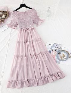 A line short sleeve dress summer dress Fabric: chiffon Color: burgundy, black, champagne, green, pink Size(cm): S, M, L, XL S length 111cm bust 86cm sleeve length 27cm M length 112cm bust 90cm sleeve length 28cm L length 113cm bust 94cm sleeve length 29cm XL length 114cm bust 98cm sleeve length 30cm Fitted Chiffon Dress With Short Sleeves, Flowy Chiffon Short Sleeve Dress For Summer, Flowy Short Sleeve Chiffon Dress For Summer, Summer Party Chiffon Dress With Short Sleeves, Casual Pink Chiffon Midi Dress, Short Sleeve Chiffon Party Dress, Short Sleeve Chiffon Party Dress With Ruffles, Summer Chiffon Short Sleeve Dress, Short Sleeve Chiffon Dress With Ruffles For Party