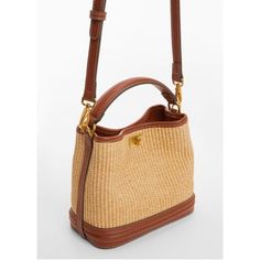 Small, Cotton-blend fabric, Raffia effect, Bucket design, Short strap, Adjustable and detachable long strap, Dual compartment, Metallic twist clasp fastening, Inner lining Summer Purses, Mango Outlet, Woven Raffia, Leather Bucket Bag, Summer 24, Bags And Purses, Karl Lagerfeld, Emporio Armani, Old Money