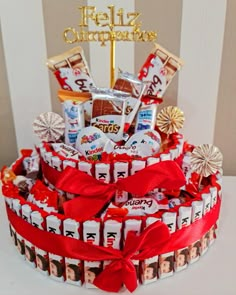 a cake decorated with candies and candy