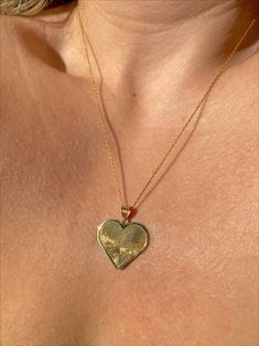 Gold Heart Necklace With Heart Pendant, Gold Heart Pendant Necklace With Heart Print, Gold Etched Heart Jewelry, Gold Heart-shaped Etched Jewelry, Etched Heart Gold Jewelry, Etched Heart-shaped Gold Jewelry, Heart-shaped Etched Necklaces For Valentine's Day, Gold Etched Heart Necklace, Valentine's Day Heart-shaped Etched Necklaces