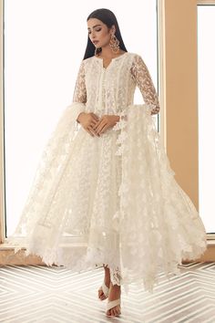 Aisha Imran. Daisy White Organza Sharara With Floral Embroidery, White Organza Dupatta With Naqshi Detail, White Sheer Organza Dupatta, White Embroidered Organza Dupatta, Cream Embroidered Organza Sharara, White Fabrics, Wedding Dresses Lace, Daisy, Off White