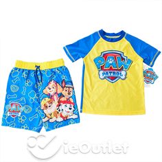 BRAND NEW w/ TAGS Paw Patrol Swim Trunks & Rash Guard 2-Piece Set!    Description Keep your child's delicate skin safe in the sun with this fun swim trunk and rash guard set! With built-in UPF 50+ sun protection, there’s more time for enjoying the beach, lake, or pool and less time worrying about harsh UV rays and reapplying sunscreen.  This swim trunk and rash guard set is the perfect outfit for fun in the sun. Stylish and fun, this swim trunk and rash guard set is also extremely comfortable. K Summer Swim Trunks For Playtime At The Beach, Yellow Swim Trunks With Built-in Shorts For Beach Season, Playful Summer Swim Trunks For Playtime, Paw Patrol Clothes, Paw Patrol Swimwear, Camping Activities For Kids, Kids Swim, Swimming Trunks, Bean Bag Chair Kids