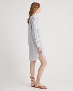 An easy, timeless classic. This shirt dress should be a staple in any wardrobe. Made from 100% European linen and designed to be versatile, with elegant buttons down the front, and two pockets at the waist.  | Quince | Women's 100% European Linen Shirt Dress in Blue Pinstripe, Size XL, Organic Linen Linen Tank, Linen Shirt Dress, Linen Short, European Linens, Organic Linens, Dress Shirts For Women, Lovely Dresses, Linen Clothes, Linen Women