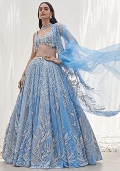 Powder Blue Embroidered Lehenga Set Mahima Mahajan - Fabilicious Fashion Mahima Mahajan, Lehenga Style Saree, Indian Bridesmaid Dresses, Blue Lehenga, Lehenga Style, Indian Wedding Wear, Embroidered Organza, Ghagra Choli, Organza Dupatta