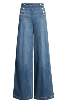 FRAME Sailor Snap High Waist Wide Leg Jeans | Nordstrom Colourful Jeans, Bottoms Aesthetic, Aesthetic Clothes Png, Sailor Jeans, Stylish Saree, Wide Leg Jeans Outfit, High Waisted Wide Leg Jeans, High Waist Wide Leg Jeans, High Waist Denim