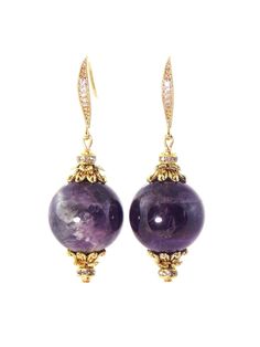 Amethyst Agate Ball Drop Short Gold Statement Earrings – KMagnifiqueDesigns Elegant Purple Drop Earrings, Elegant Amethyst Drop Earrings, Elegant Amethyst Earrings For Party, Elegant Party Earrings With Stones, Elegant Amethyst Dangle Earrings, Luxury Gold Amethyst Earrings, Elegant Amethyst Earrings, Elegant Purple Crystal Earrings For Evening, Elegant Crystal Earrings With Gemstone Accents