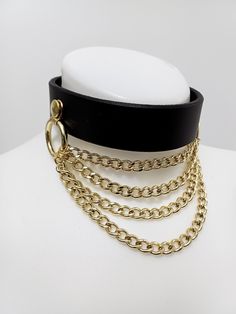 Punk Gold Choker Jewelry, Gold Punk Style Choker Jewelry, Black Chain Link Edgy Jewelry, Edgy Black Chain Link Jewelry, Punk Gold Chain Jewelry, Punk Style Black Metal Chain Necklace, Alternative Style Black Chain Jewelry, Black Alternative Style Jewelry With Chain, Black Alternative Style Chain Jewelry