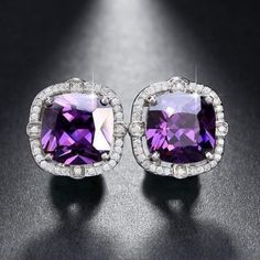 Earring Type: Stud Earrings Item Type: Earrings Fine Or Fashion: Fashion Metals Type: Copper Shape\Pattern: Square Material: Cubic Zirconia Material: Aaa Austrian Cubic Zirconia Eco-Friendly: Lead & Nickel Free Metal Colors: Silver Color Crystal Colors: Purple Elegant Purple Cubic Zirconia Crystal Earrings, Purple Cubic Zirconia Earrings, Elegant Purple Crystal Earrings, Purple Diamond Earrings For Gift, Elegant Purple Earrings With Diamond Accents, Purple Cubic Zirconia Earrings For Anniversary, Girls Halo, Diamond Stud Earring, Crystal Colors