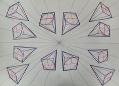 a drawing of many different shapes and sizes on a piece of paper with lines in the middle