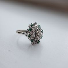 Purchased From Antique Store In Chicagoland Area For $450. 14k White Gold. Victorian Art Deco Antique Vintage Estate Antique Green Emerald Ring Collectible, Antique Green Emerald Collectible Ring, Antique Silver Emerald Ring Collectible, Victorian Emerald Collectible Ring, Antique Green Multi-stone Jewelry, Victorian Art, Antique Stores, White Gold Rings, Womens Jewelry Rings