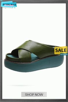 Women's All Match Platform Platform Large Size Sandals Casual Green Platform Slippers For Summer, Green Slip-on Platform Slippers For The Beach, Green Slip-on Sandals For Summer, Green Open Toe Casual Platform Slippers, Trendy Green Open Toe Mules, Casual Green Open Toe Platform Slippers, Casual Green Flat Heel Sandals, Casual Green Flat Sandals, Green Round Toe Platform Slippers For Summer