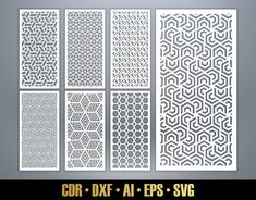 four different patterns for laser cutting and stencils, each with the same design