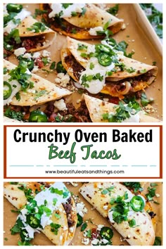 crunch oven baked beef tacos with cheese and cilantro on top