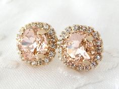 Pink Swarovski stud earrings Bridal earrings by EldorTinaJewelry Sonja Henie, Blush Pink Bridesmaids, Fashion Atelier, Blush Earrings, Pink Stud Earrings, Bridal Earring, Blush Pink Wedding, Pink Studs, Blush Bridal