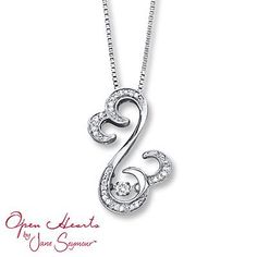 Open Hearts Rhythm 1/10 ct tw Diamonds Sterling Silver Necklace Silver Necklace Set, Silver Heart Necklace