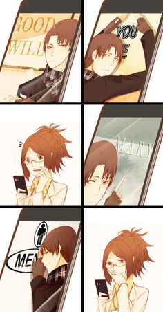 four different pictures of an anime character on their cell phones with the caption'good will you be? '