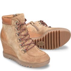 Sporty Suede Boots For Fall, Casual Lace-up Leather Wedge Boots, High-top Suede Waterproof Boots, Leather Sporty Boots For Spring, Sporty Leather Spring Boots, Sporty Leather Boots For Spring, Casual Leather Wedge Boots For Spring, Trendy Waterproof Ankle Boots For Outdoor, Casual Suede Ankle-high Wedge Boots