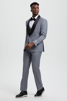 This one button tuxedo by Stacy Adams features a wide black satin shawl lapel, matching pants and vest. This comes in a hybrid fit (Sizes 34-44 = Slim Fit | Sizes 46+ = Modern Fit) Shawl Lapel Tuxedo, Designer Tuxedo, Satin Shawl, Vest Designs, Tuxedo Shirts, Suit Style, Matching Pants, Dress Hats, Best Wear