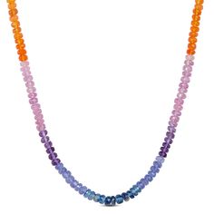 This necklace features multiple gemstones to bring a vibrant pop of color to your look. Gemstones featured are kyanite, opal, garnet, amethyst, tanzanite, and beryl. Rainbow Gemstone Beaded Necklaces For Gift, Elegant Rainbow Necklaces With Gemstone Accents, Rainbow Gem Necklace, Elegant Rainbow Gemstone Bead Necklace, Rainbow Sapphire Necklace, Lose A Stone, Rainbow Gemstones, Jewelry Cleaner, Metal Necklaces