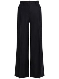 black lyocell high-rise belt loops concealed front fastening two side slash pockets two rear welt pockets wide leg Black Wide Leg Trousers, Yoko London, City Dress, Summer Beach Wear, Harmful Chemicals, Ski Wear, Environmental Impact, Lady Dior, Wide Leg Trousers