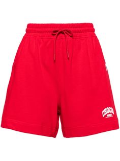 red cotton jersey texture logo lettering elasticated drawstring waistband straight hem high-rise Red Cotton Shorts For School, Red Cotton Athletic Shorts, Red Relaxed Fit Shorts, Red Cotton Sports Shorts, Red Cotton Drawstring Shorts, Yoko London, City Dress, Iconic Bags, Summer Beach Wear