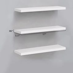 two white shelves are shown with measurements for each shelf