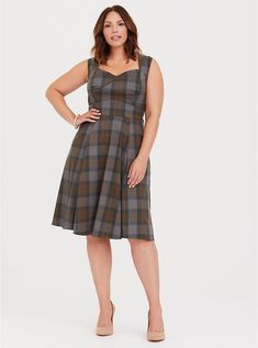 Outlander Tartan Wrap Bodice Swing Dress, OUTLANDER TARTAN Outlander Tartan, Outlander Clothing, Tan Plaid, Bodice Dress, Dress Images, Torrid Dresses, Brown Dress, Dress With Cardigan, Plaid Dress